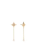 14K Gold Starburst Pearl Drop Earrings With Diamonds