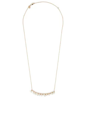 14K Gold Drop Bar Necklace With Diamonds And Pearls