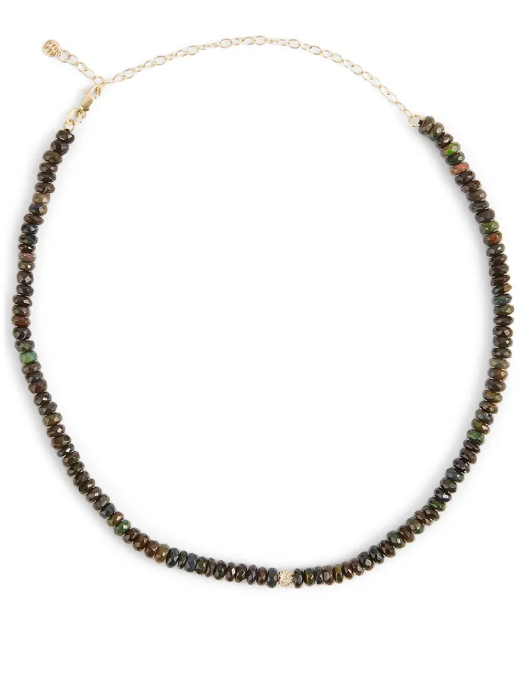 Beaded Choker Necklace With 14K Gold Diamond Ball