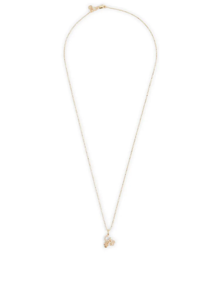 14K Gold Luck And Protection Charm Necklace With Diamonds