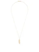 14K Gold Necklace With Large Diamond Feather Pendant