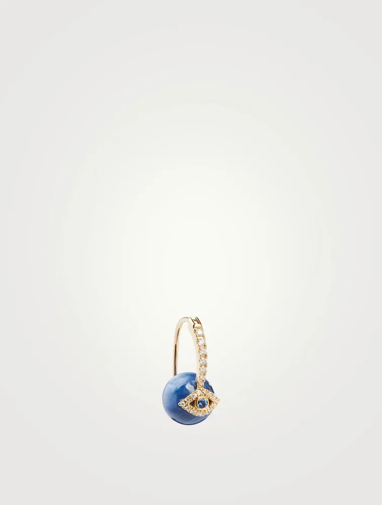 14K Gold Evil Eye Bead Earring With Diamonds