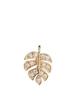 Tiny 14K Gold Monstera Leaf Left Stud Earring With Diamonds