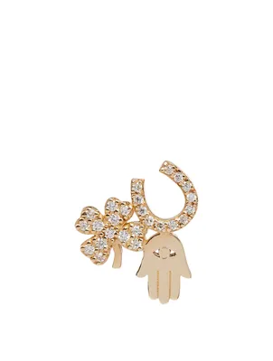 14K Gold Luck And Protection Left Stud Earring With Diamonds