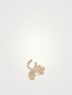14K Gold Luck And Protection Right Stud Earring With Diamonds