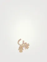 14K Gold Luck And Protection Right Stud Earring With Diamonds