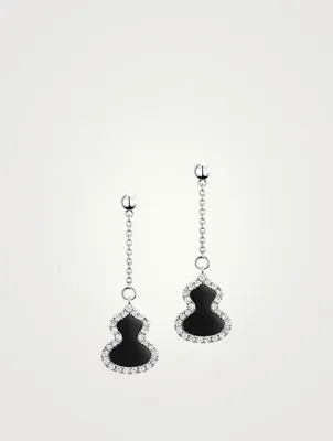 Petite Wulu 18K White Gold Drop Earrings With Onyx And Diamonds