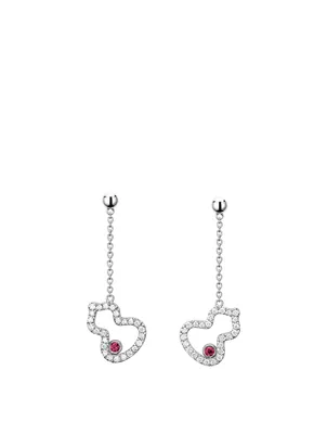 Petite Wulu 18K White Gold Drop Earrings With Ruby And Diamonds