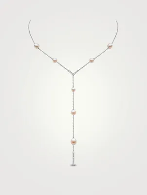 18K White Gold Pearl Necklace With Diamonds