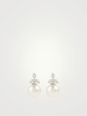 18K White Gold Pearl Earrings With Diamonds