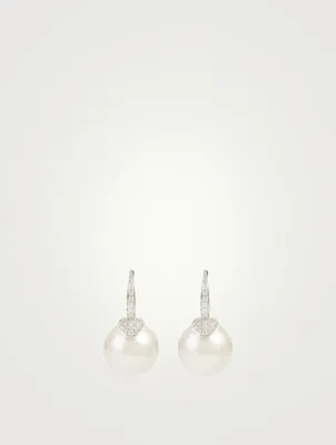18K White Gold Pearl Earrings With Diamonds
