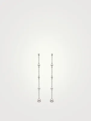 18K White Gold Pearl And Diamond Drop Chain Earrings