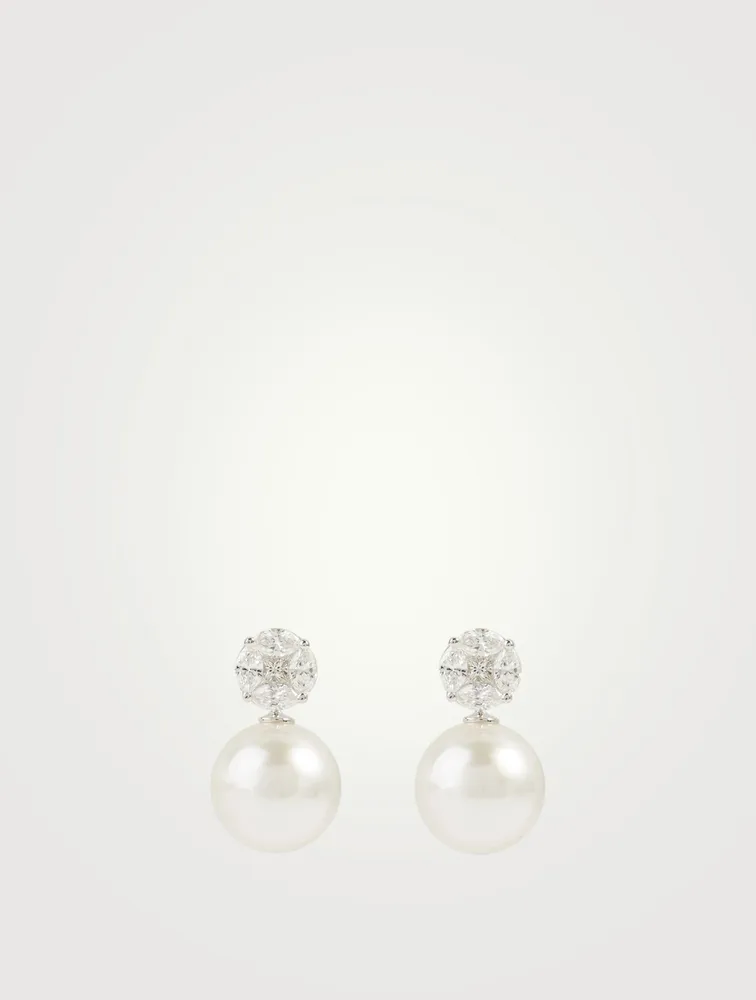 18K White Gold Pearl And Diamond Earrings