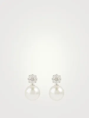 18K White Gold Pearl And Diamond Earrings