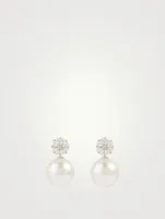 18K White Gold Pearl And Diamond Earrings
