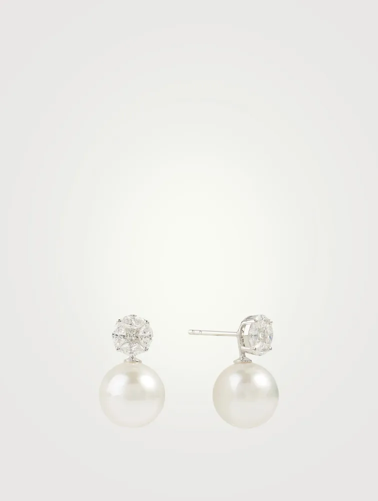 18K White Gold Pearl And Diamond Earrings