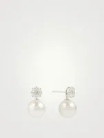 18K White Gold Pearl And Diamond Earrings