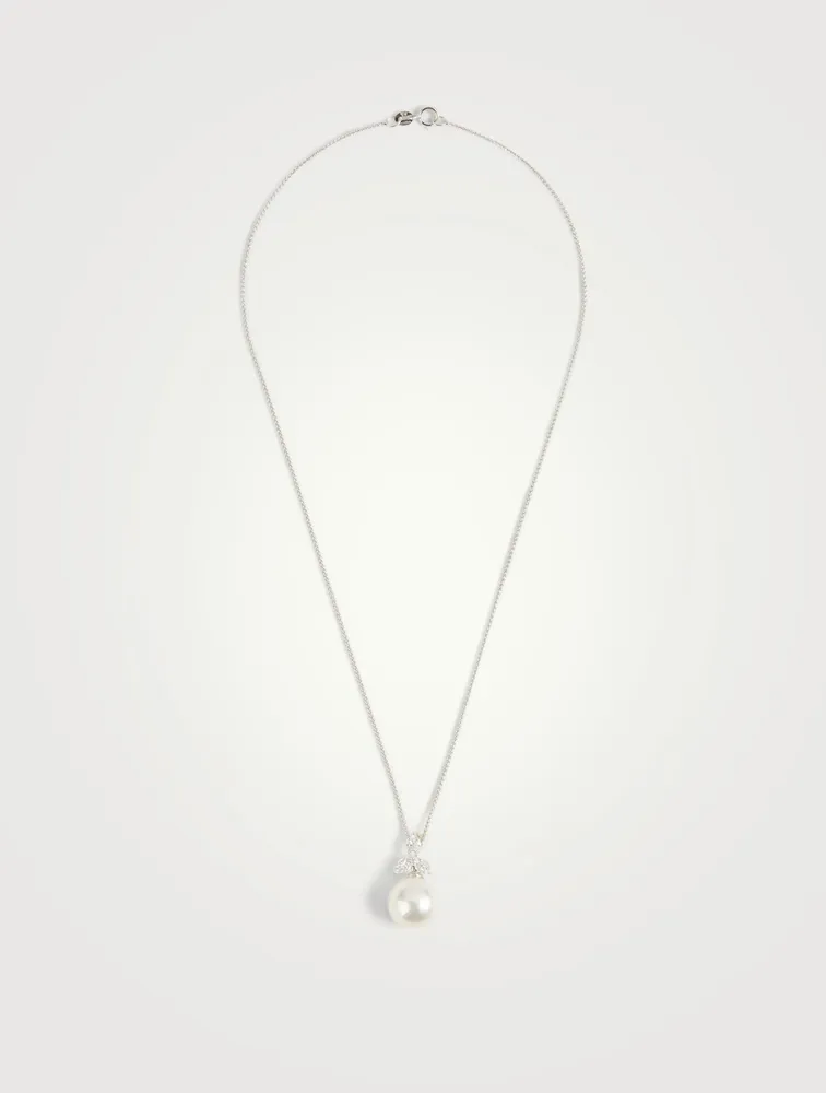 18K White Gold Pearl And Diamond Pendant Necklace