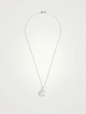 18K White Gold Pearl And Diamond Pendant Necklace