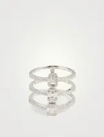 18K White Gold Triple Band Ring With Diamonds