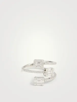 18K White Gold Bypass Ring With Diamonds