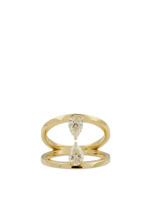 Duet 18K Gold Pear Ring With Diamonds
