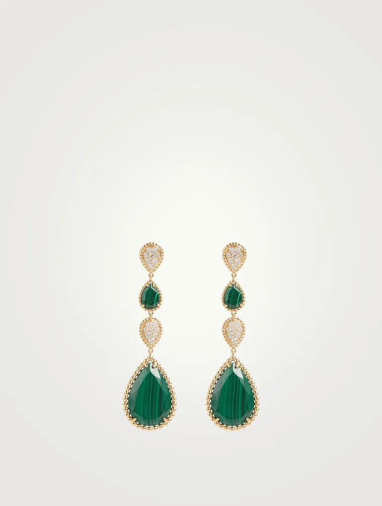 Serpent Bohème Gold Pendant Earrings With Malachite And Diamonds