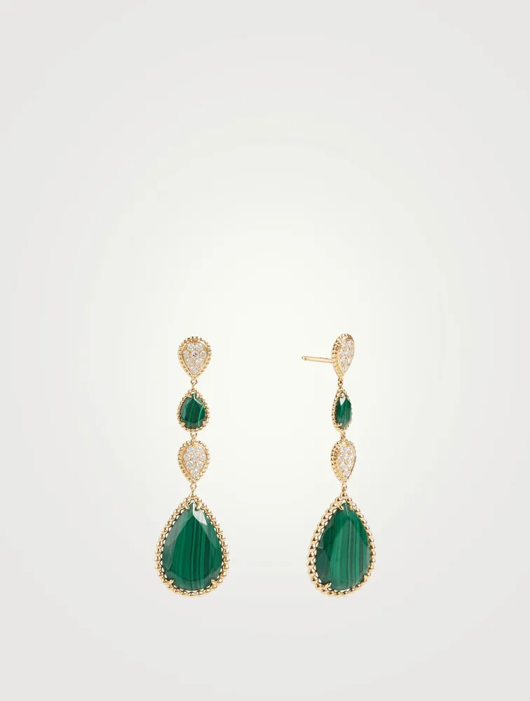 Serpent Bohème Gold Pendant Earrings With Malachite And Diamonds