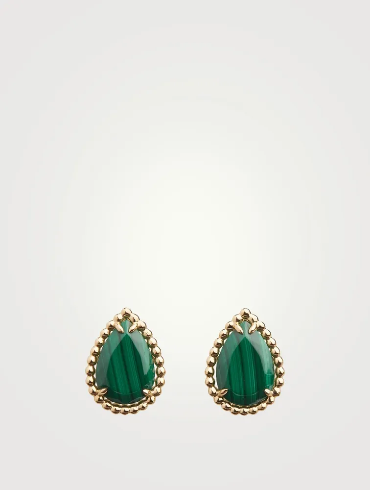 Serpent Bohème Gold Earrings With Malachite