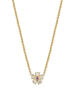 18K Gold Flower Necklace With Pink Sapphire And Diamonds