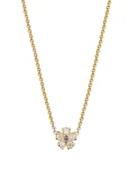 18K Gold Flower Necklace With Pink Sapphire And Diamonds