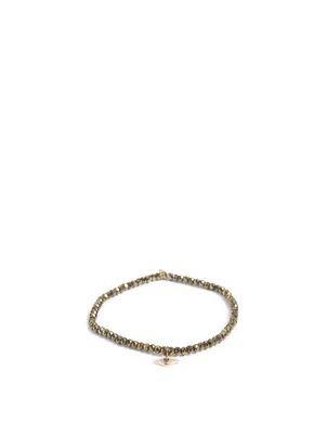 Beaded Bracelet With 14K Gold Baby Evil Eye Sapphire And Diamond Charm