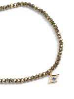 Beaded Bracelet With 14K Gold Baby Evil Eye Sapphire And Diamond Charm