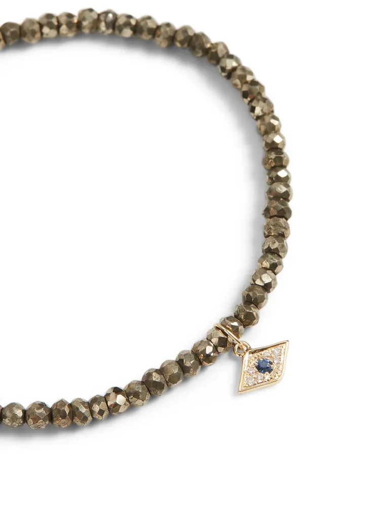 Beaded Bracelet With 14K Gold Diamond And Sapphire Evil Eye Charm