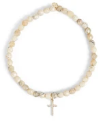Beaded Bracelet With 14K Gold Small Diamond Cross Charm