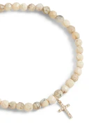 Beaded Bracelet With 14K Gold Small Diamond Cross Charm