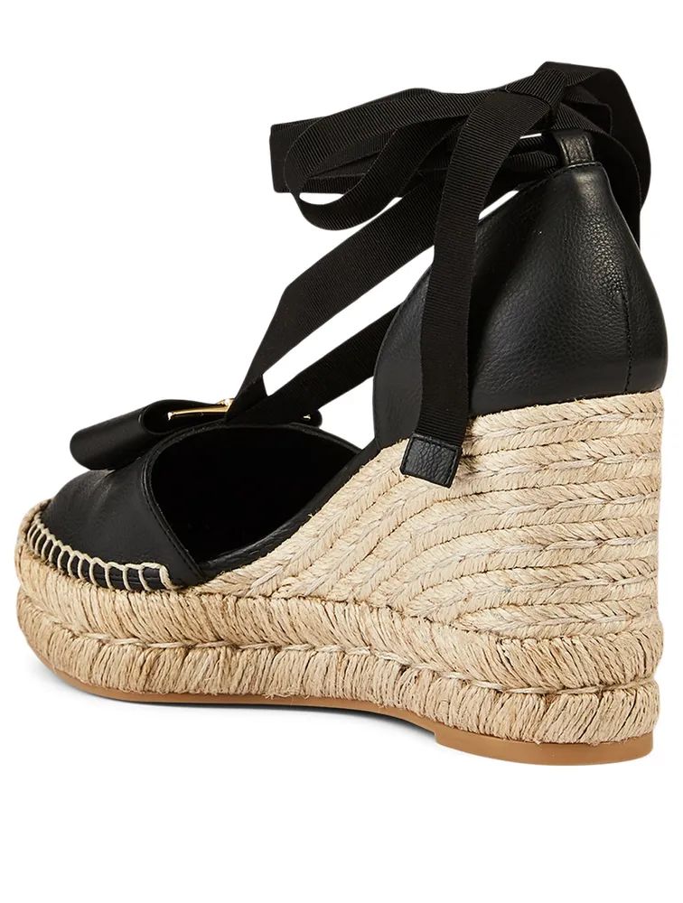 Geranio Leather Wedge Espadrilles