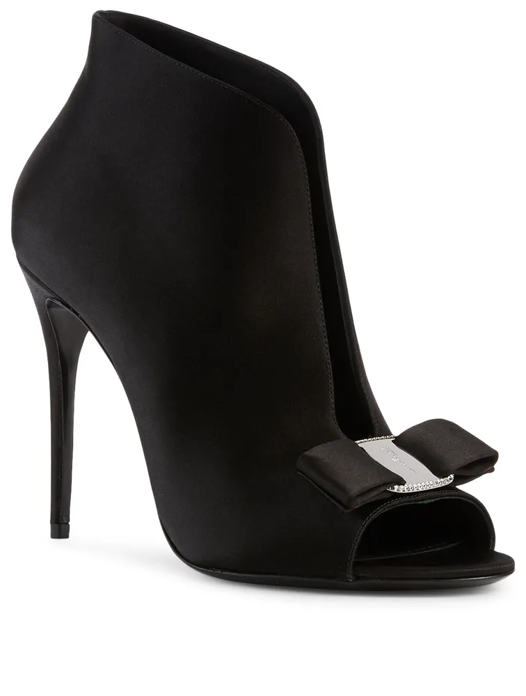 Lara 105 Satin Peep-Toe Heeled Ankle Boots