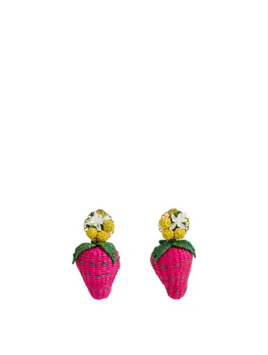 Strawberry Iraca Palm Drop Earrings