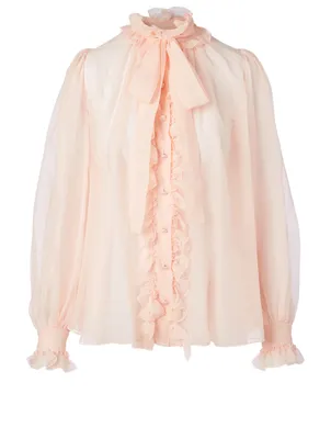 Silk Chiffon Shirt With Ruffle Tie