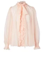 Silk Chiffon Shirt With Ruffle Tie