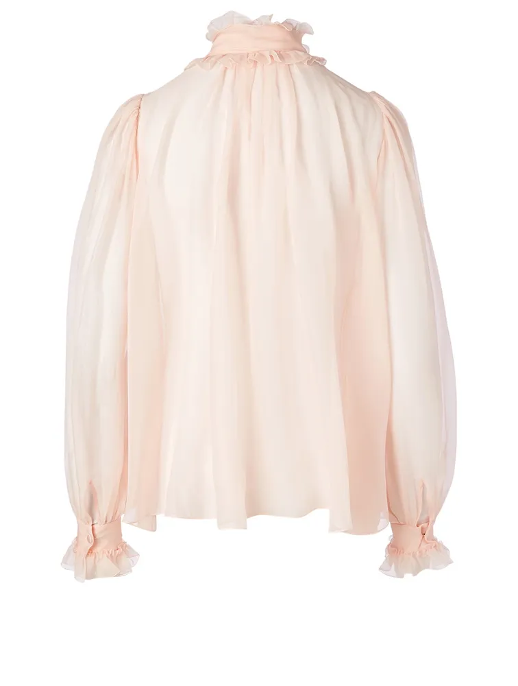 Silk Chiffon Shirt With Ruffle Tie