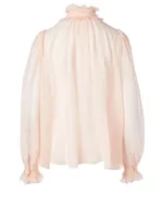 Silk Chiffon Shirt With Ruffle Tie