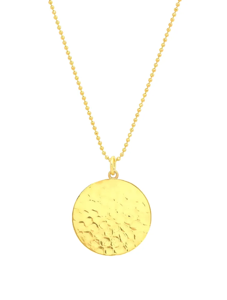 18K Gold Hammered Disc Pendant Necklace