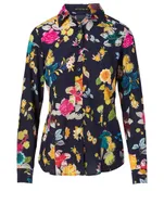 Silk Stretch Blouse Floral Print