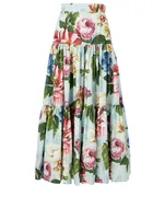 Cotton Tiered Long Skirt Floral Print