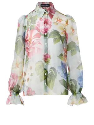 Silk Sheer Blouse Floral Print
