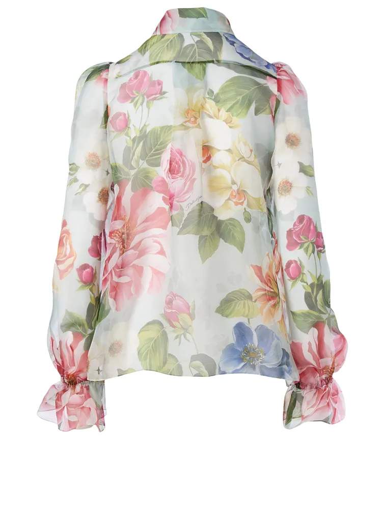 Silk Sheer Blouse Floral Print