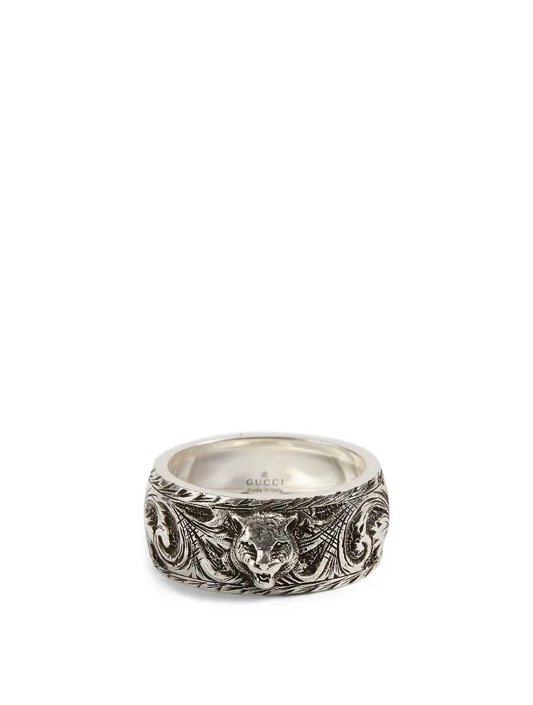 Silver Feline Head Ring