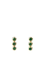 Mini Three-Emerald Bezel Stud Earrings